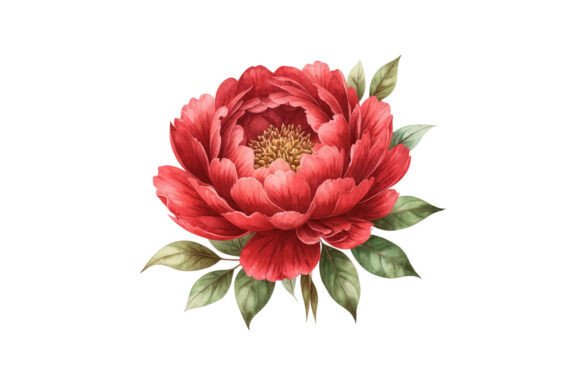 Red Peony Watercolor Floral Illustration
