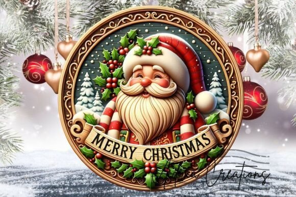 Santa Christmas Ornament, Door Sign Png