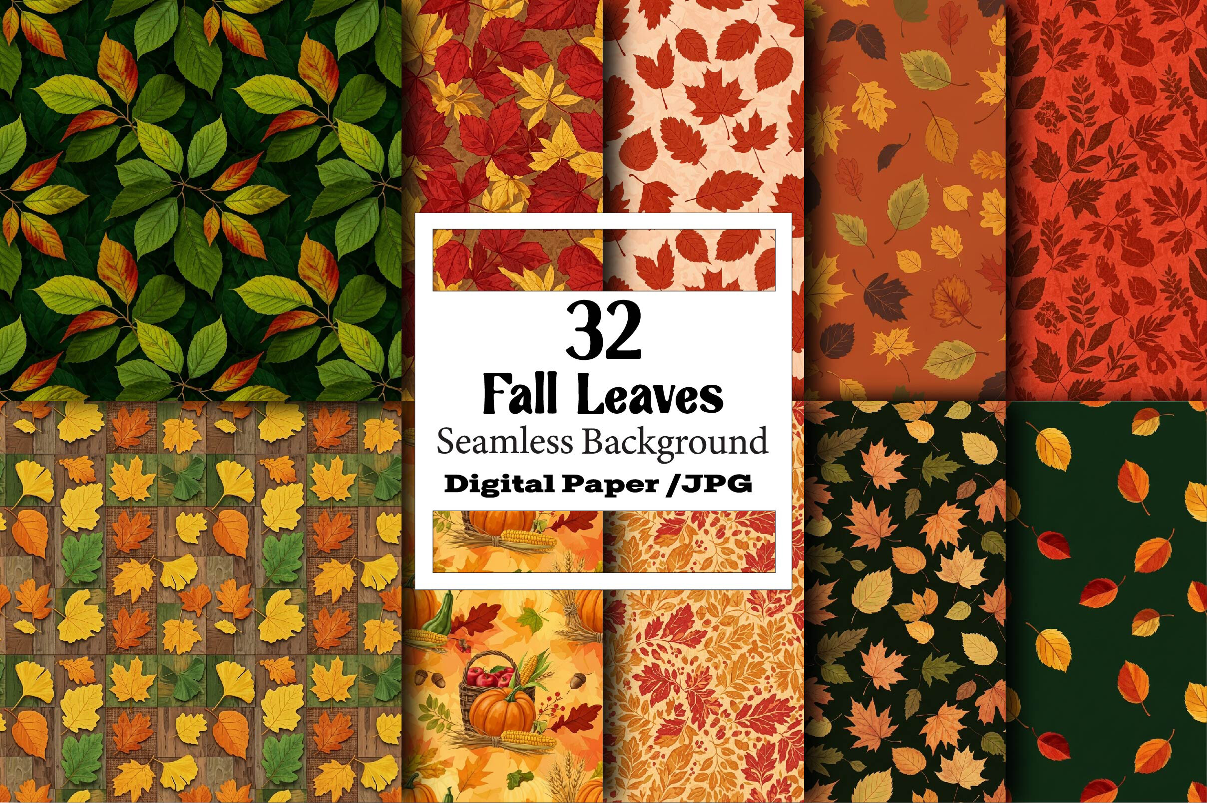 Seamless Fall Leaves Digital Paper Graphic by Vintage · Creative Fabrica