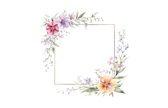 Watercolor Floral Frame Square Gold