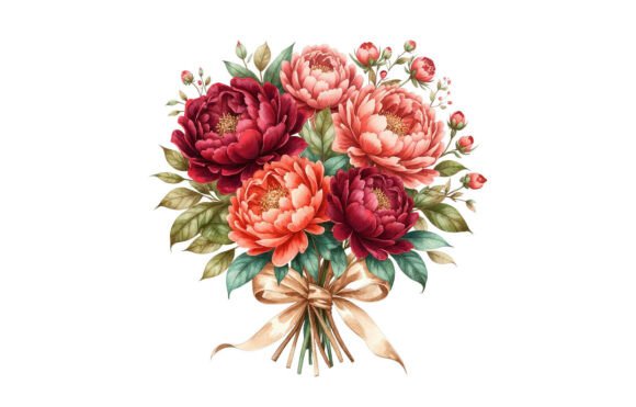 Watercolor Peony Floral Bouquet Clipart