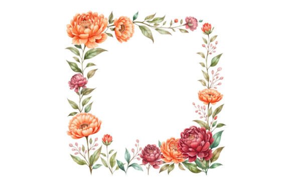 Watercolor Peony Floral Square Frame