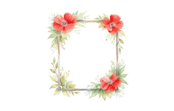 Watercolor Poppy Floral Square Frame