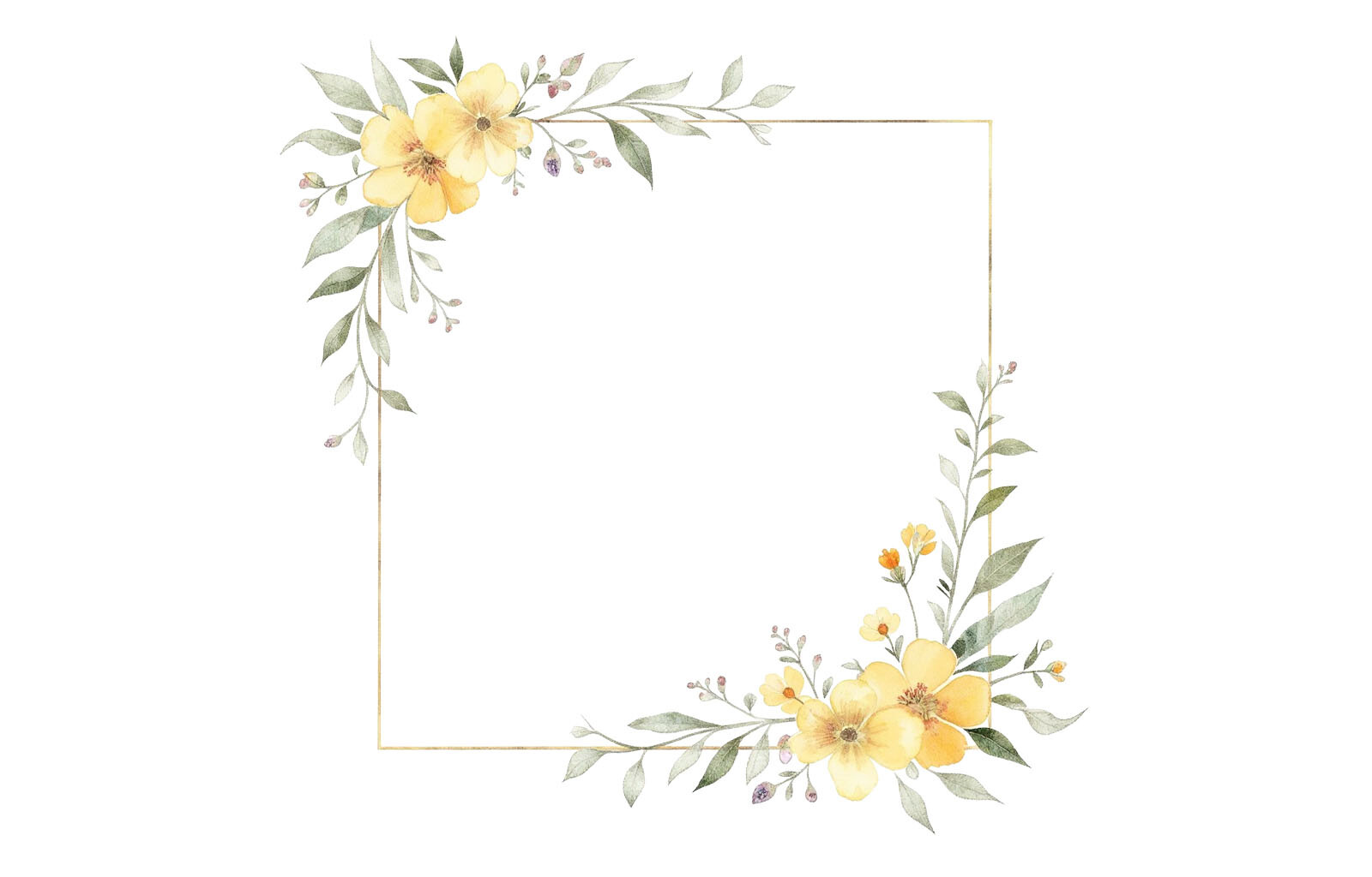 Watercolor Yellow Floral Square Frame