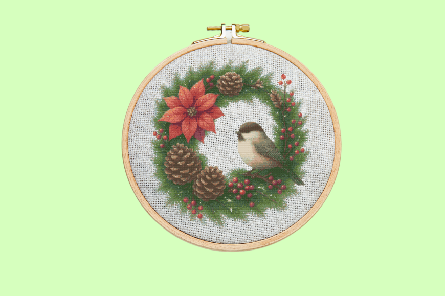 Winter Wreath with Bird Cross Stitch Pat