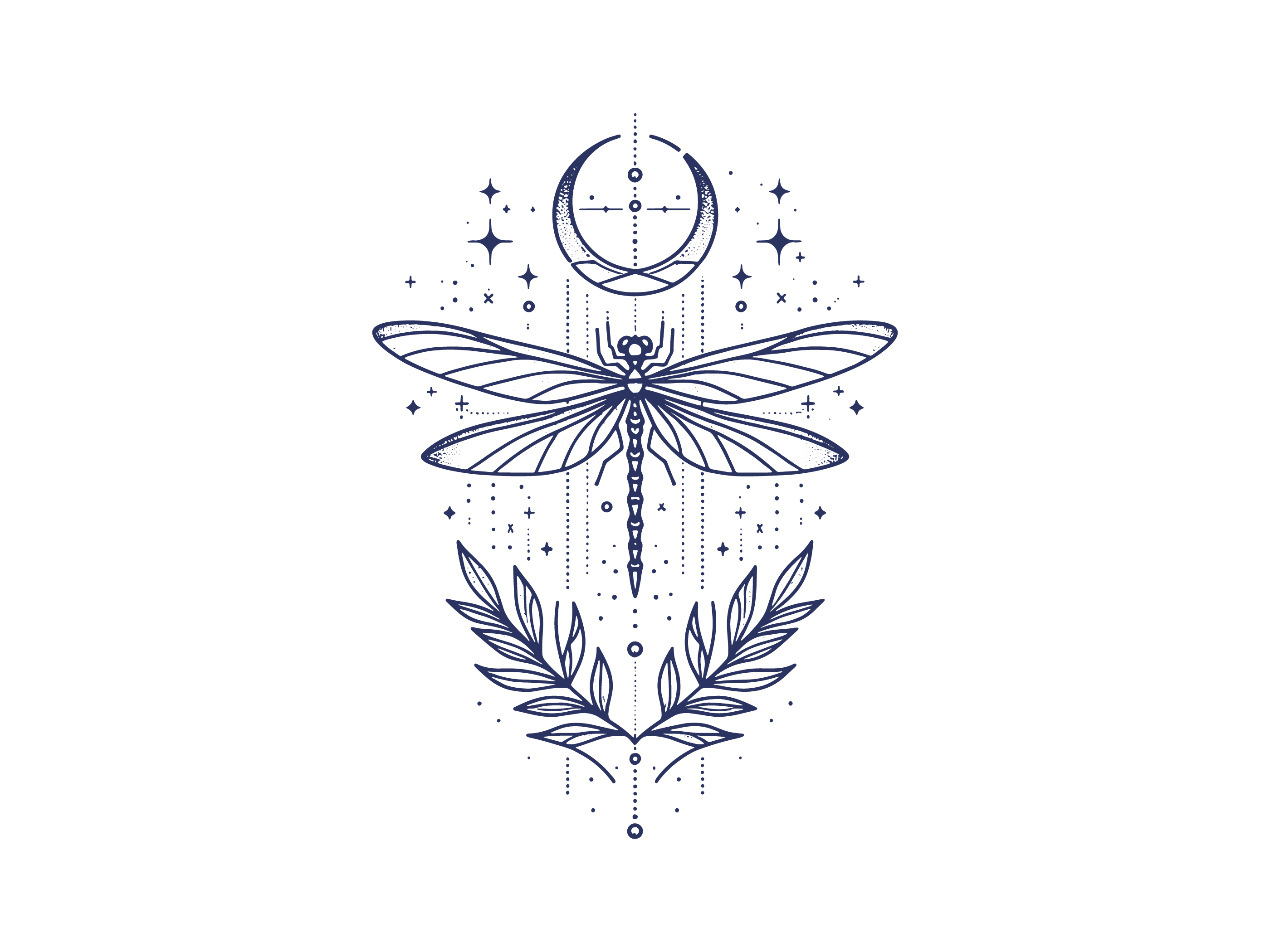 Mystical Dragonfly Tattoo Moon Botanical