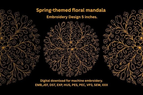 Spring-themed Floral Mandala. Embroidery