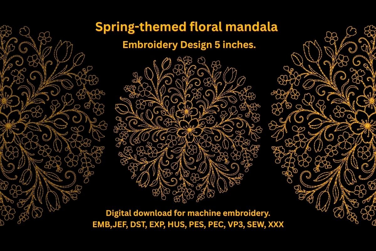 Spring-themed Floral Mandala. Embroidery