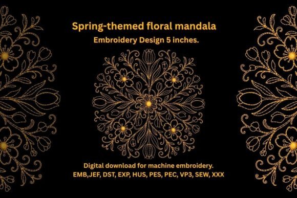 Spring-themed Floral Mandala. Embroidery