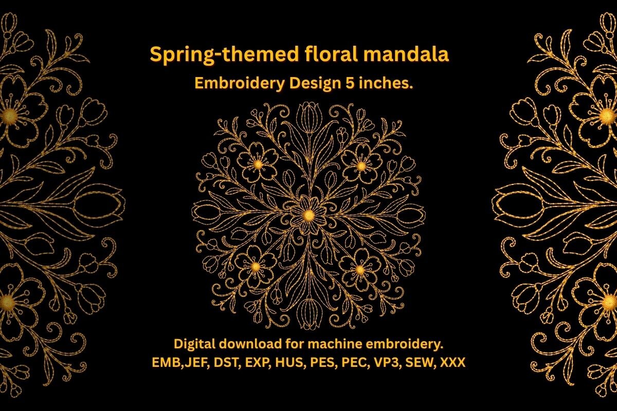 Spring-themed Floral Mandala. Embroidery