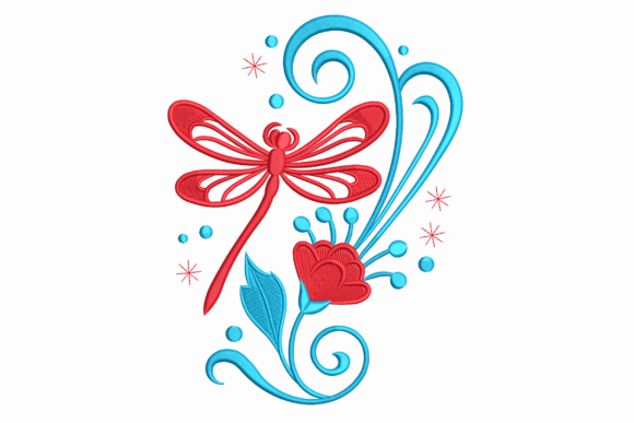Vibrant Dragonfly and Floral Swirls