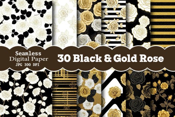 Black & Gold Rose Digital Paper