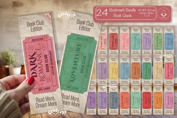 Book Club Ticket Bookmark Bundle Reading Graphic Crafts By Createya Design
