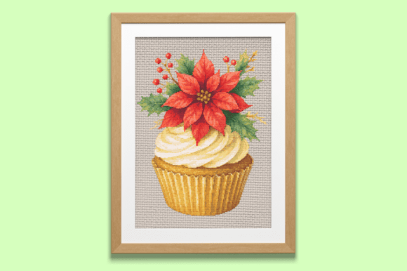Christmas Poinsettia Cupcake Cross Stitc