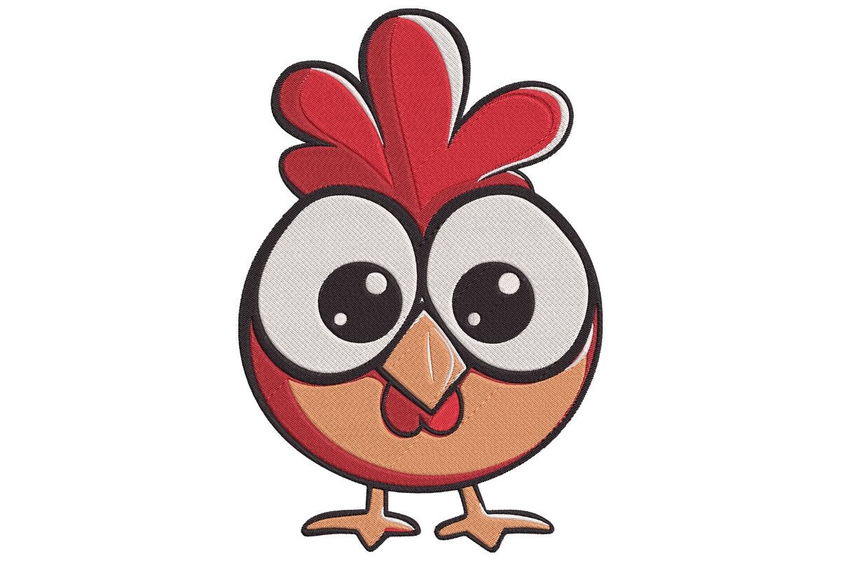 Cute Cartoon Chicken with Big Eyes Embroidery Design