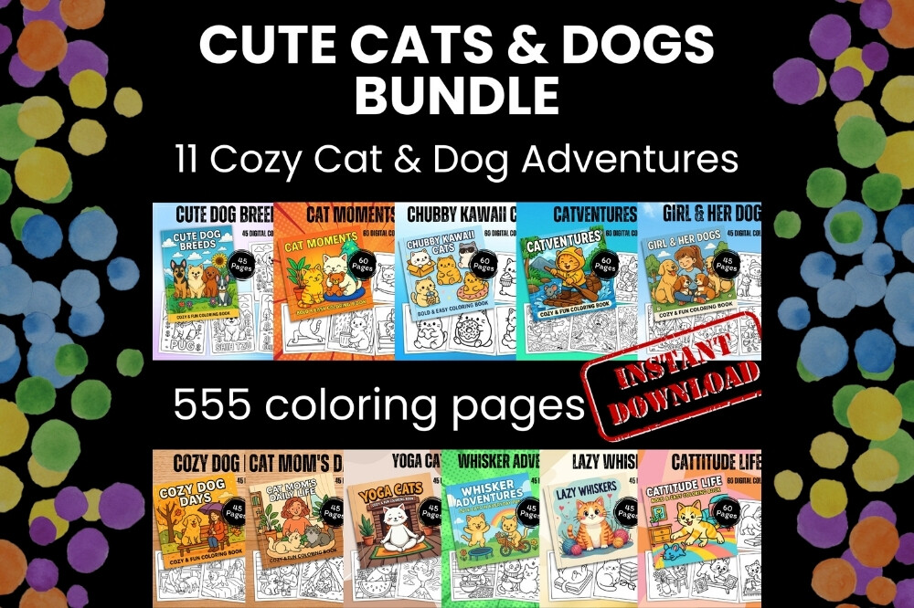 Cute Cats & Dogs Coloring Bundle