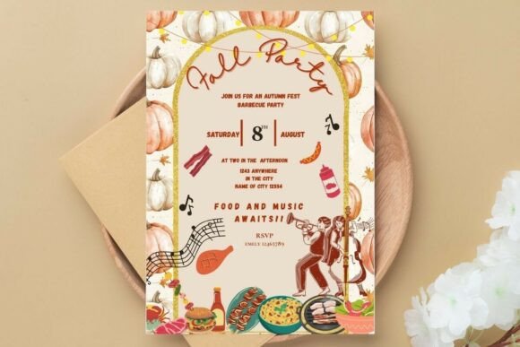 Fall Party Invite Food Music Canva Edit