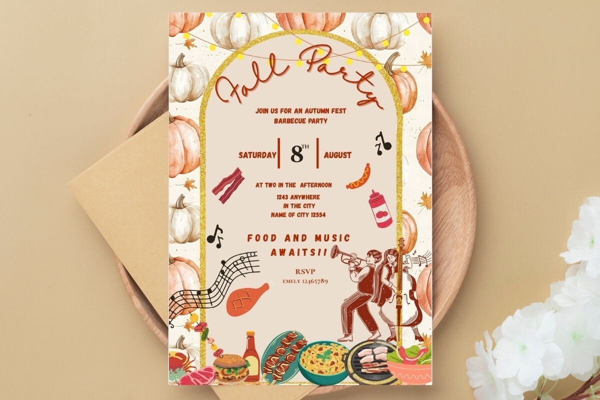 Fall Party Invite Food Music Canva Edit