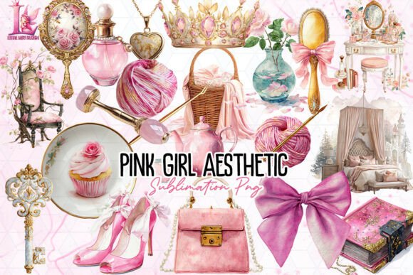 Pink Girl Aesthetic PNG Gráfico Ilustraciones Imprimibles Por Little Lady Design