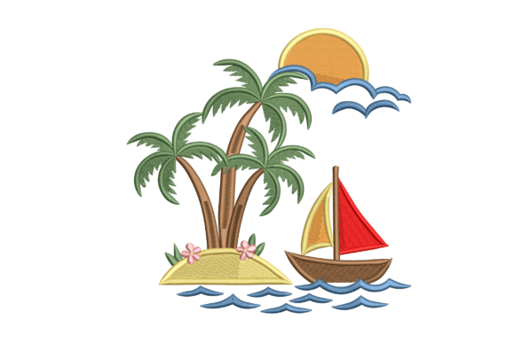 Tropical Island Palm Tree and Sailboat