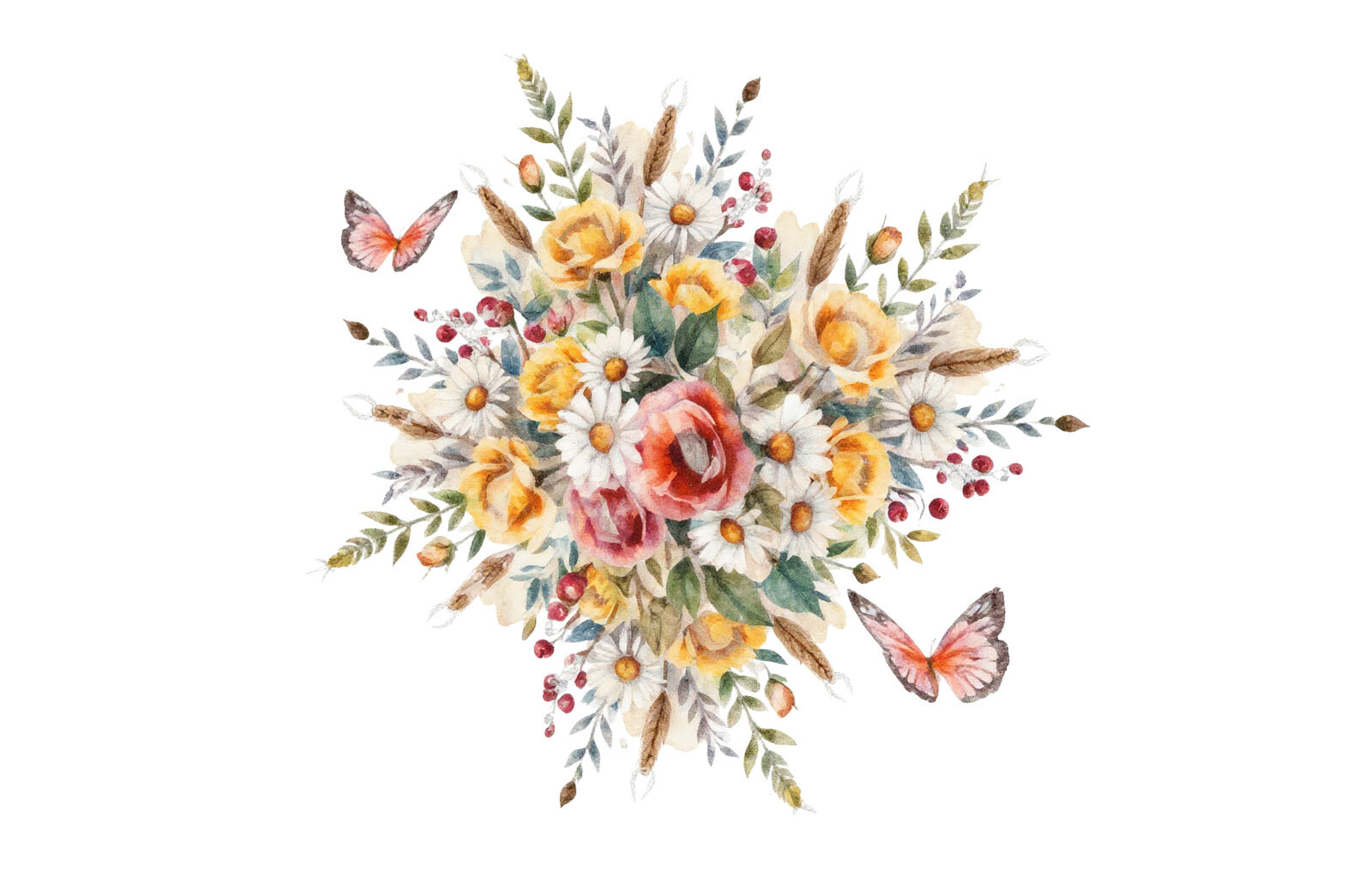 Boho Floral Bouquet Watercolor Clipart