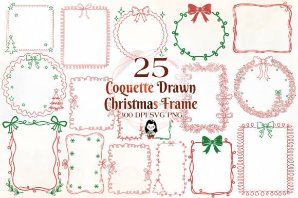 Coquette Doodle Christmas Frame SVG PNG Afbeelding Afdrukbare Illustraties Door Cat Lady