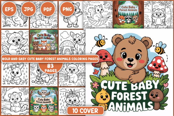 Cute Baby Forest Animals, Coloring Pages