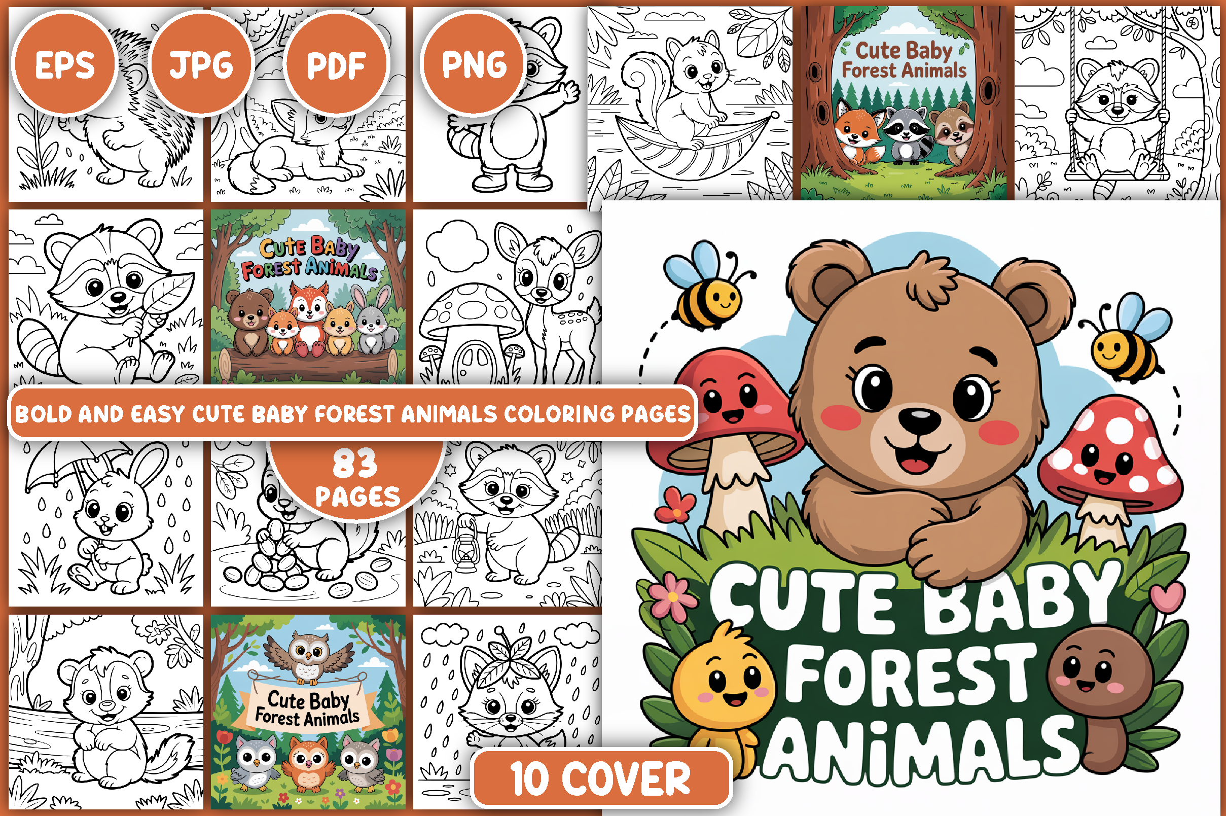 Cute Baby Forest Animals, Coloring Pages