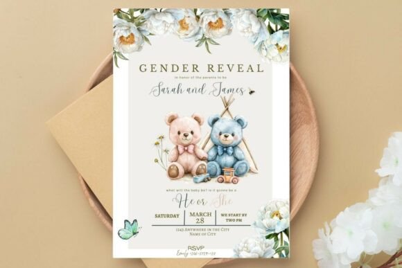 Elegant Gender Reveal Invite Canva Edit