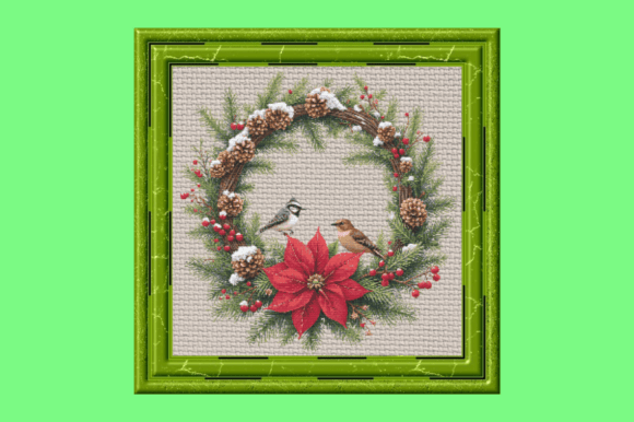 Festive Birds and Poinsettia Wreath