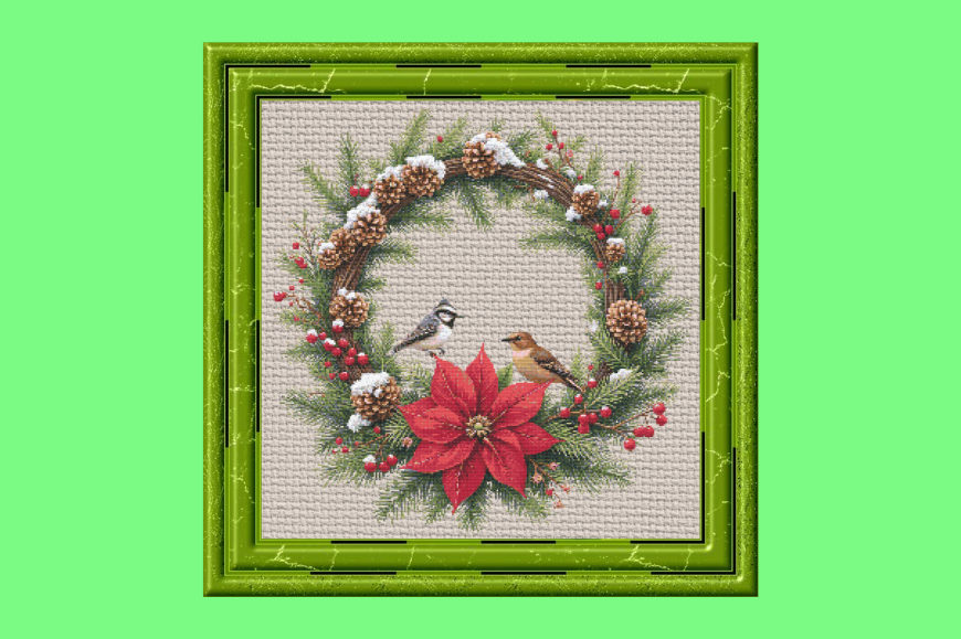 Festive Birds and Poinsettia Wreath