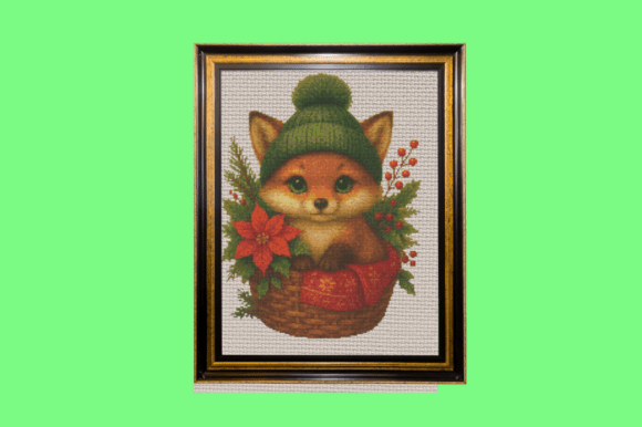 Festive Fox in Christmas Basket Cross St