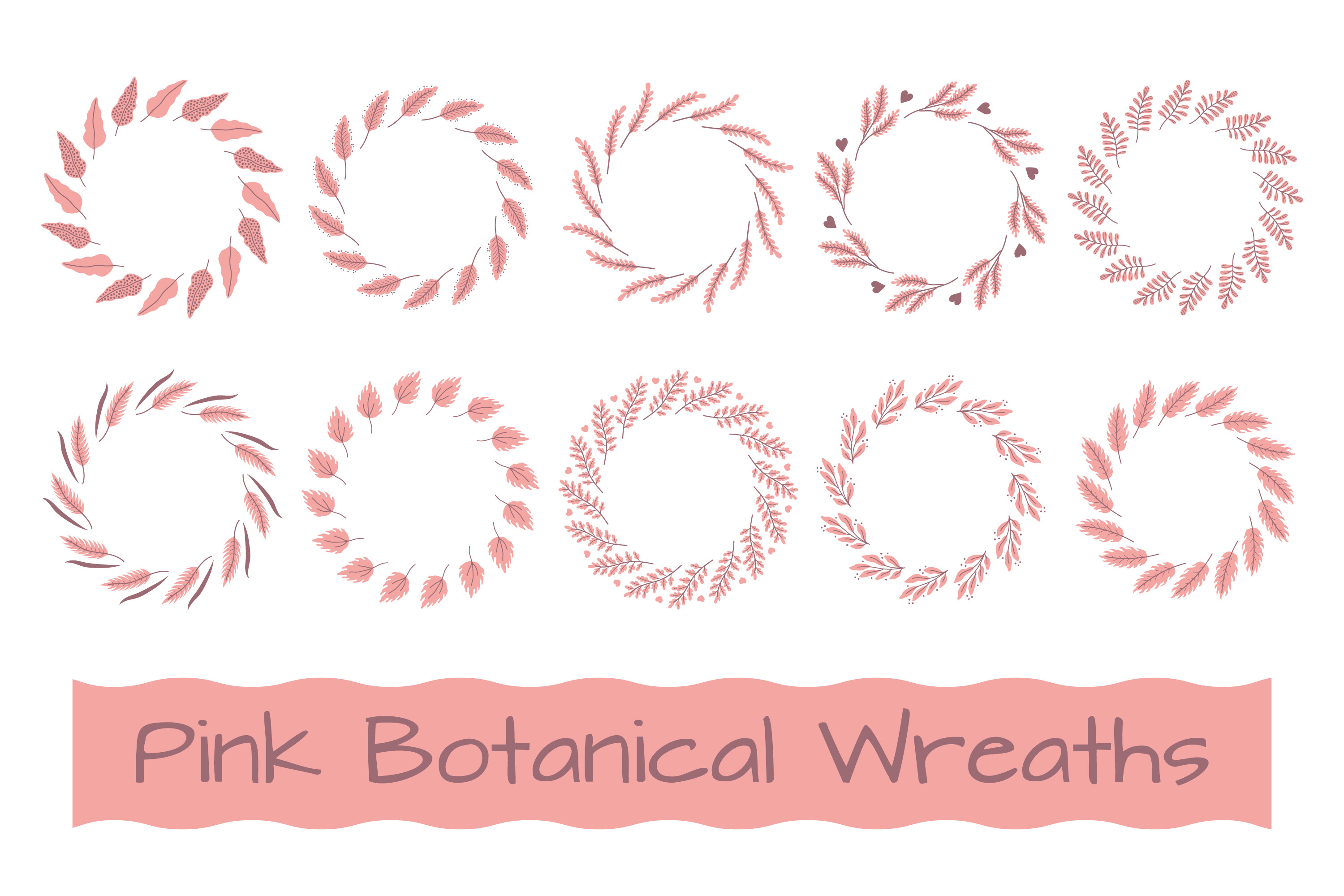Pink Botanical Wreaths PNG Clipart