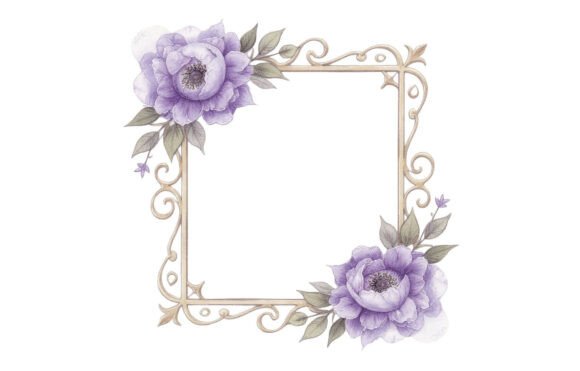 Purple Floral Square Frame Clipart