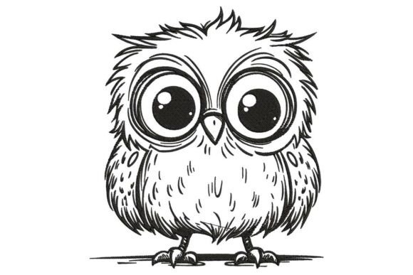 Scruffy Baby Owl Line Art Embroidery Design