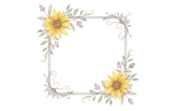 Sunflower Floral Square Frame Border