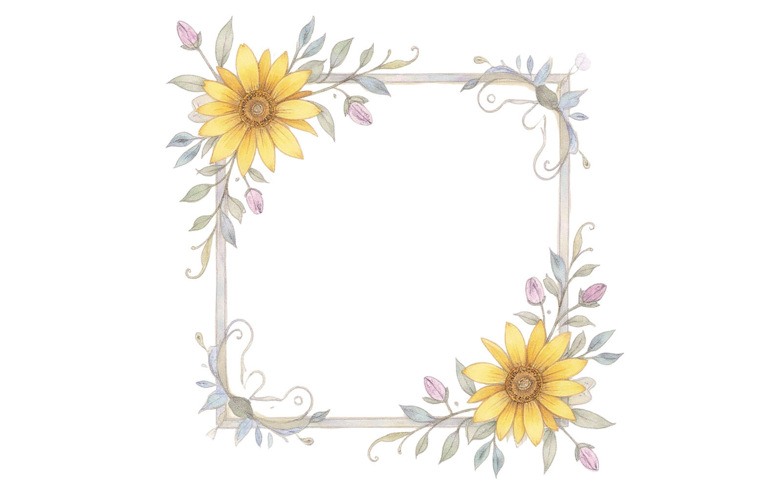 Sunflower Floral Square Frame Border