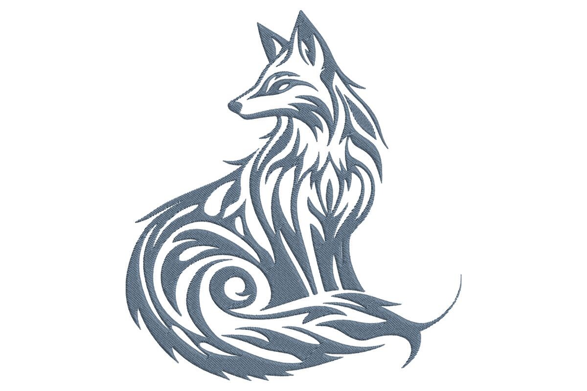 Tribal Fox in Dusty Blue Embroidery Design