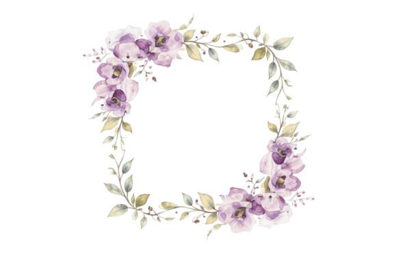 Watercolor Floral Frame Purple Orchid