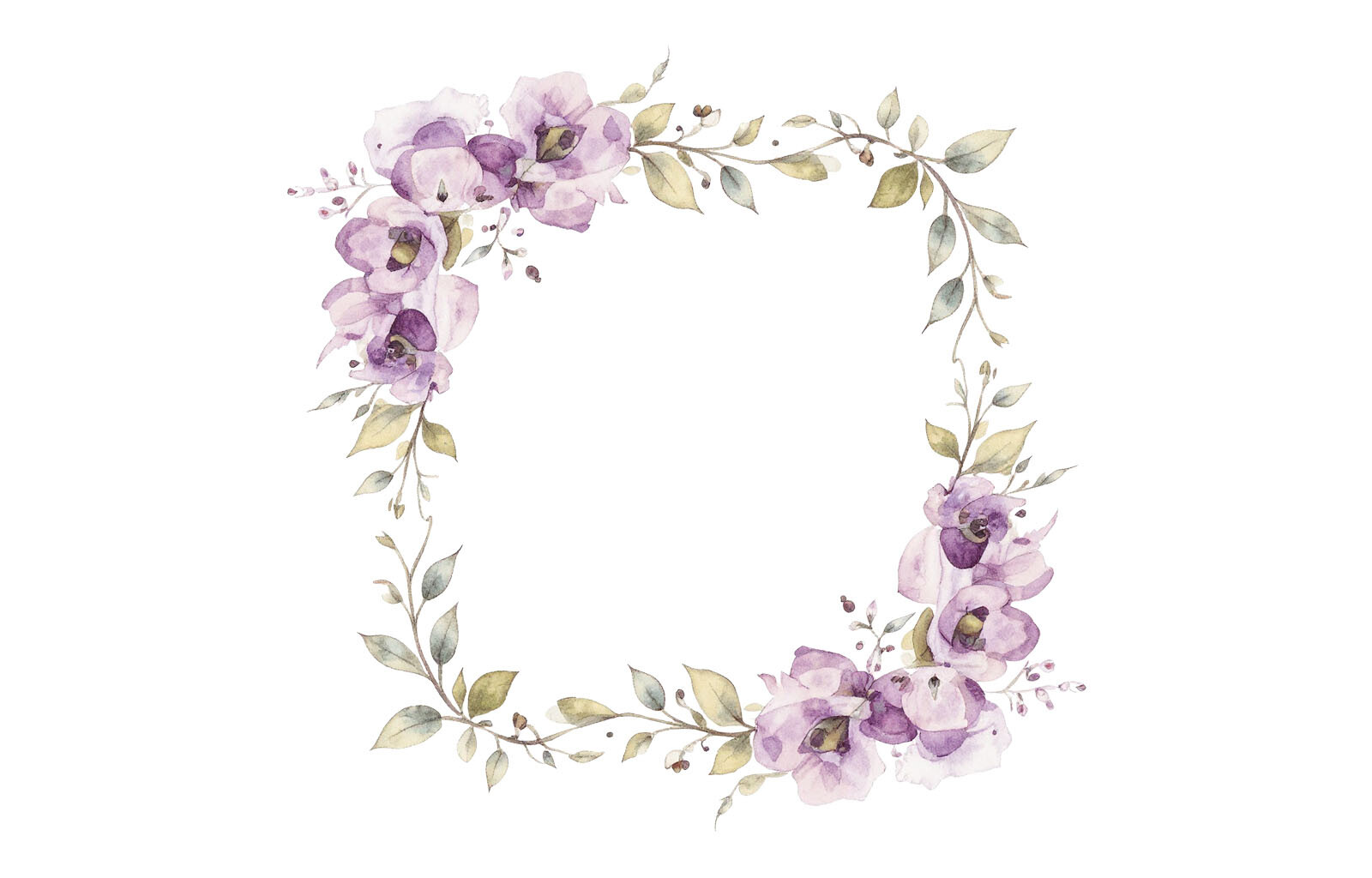 Watercolor Floral Frame Purple Orchid