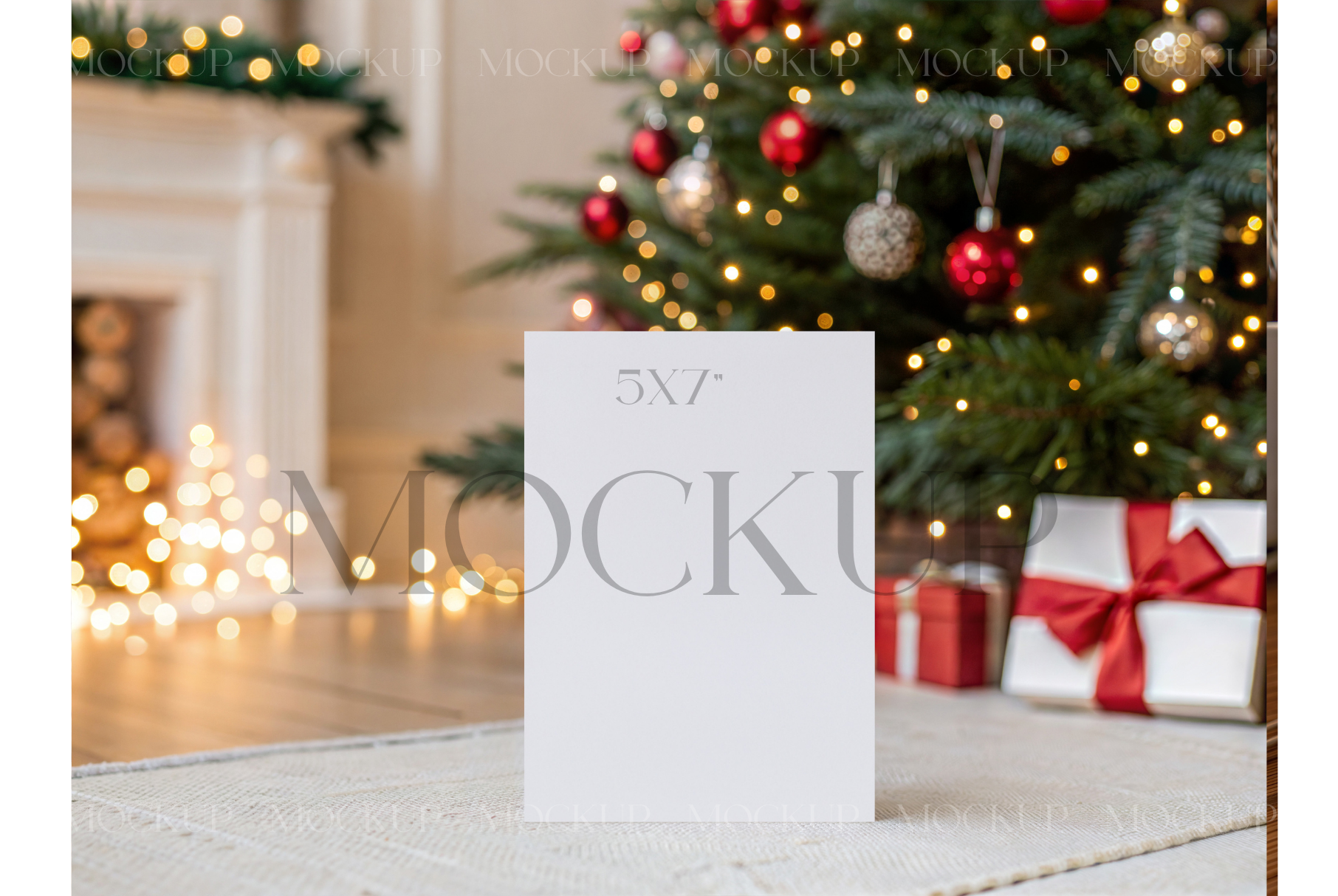 5x7 Christmas Card Mockup with Gifts