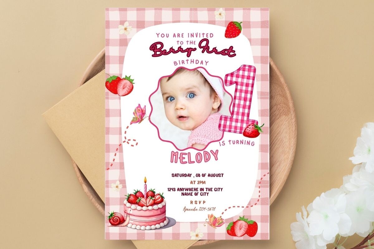 Berry 1st Birthday Invite Party Canva