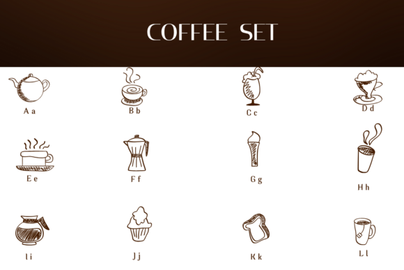 Coffee Set Font PNG with transparent background - Preview 1
