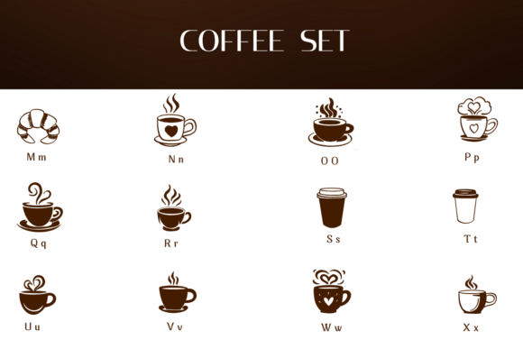 Coffee Set Font PNG with transparent background - Preview 2