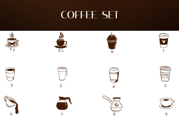 Coffee Set Font PNG with transparent background - Preview 3