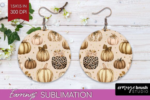 Fall Pumpkin Round Earrings PNG