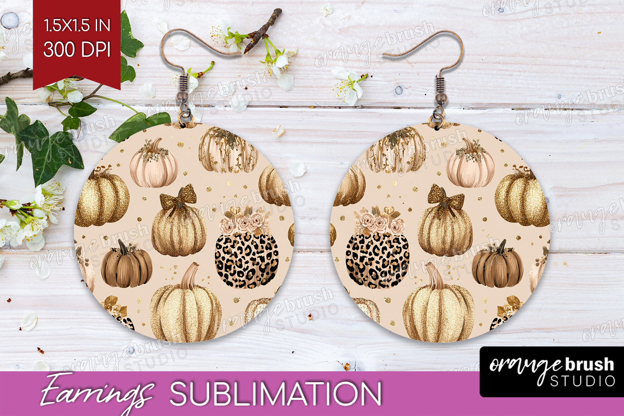 Fall Pumpkin Round Earrings PNG