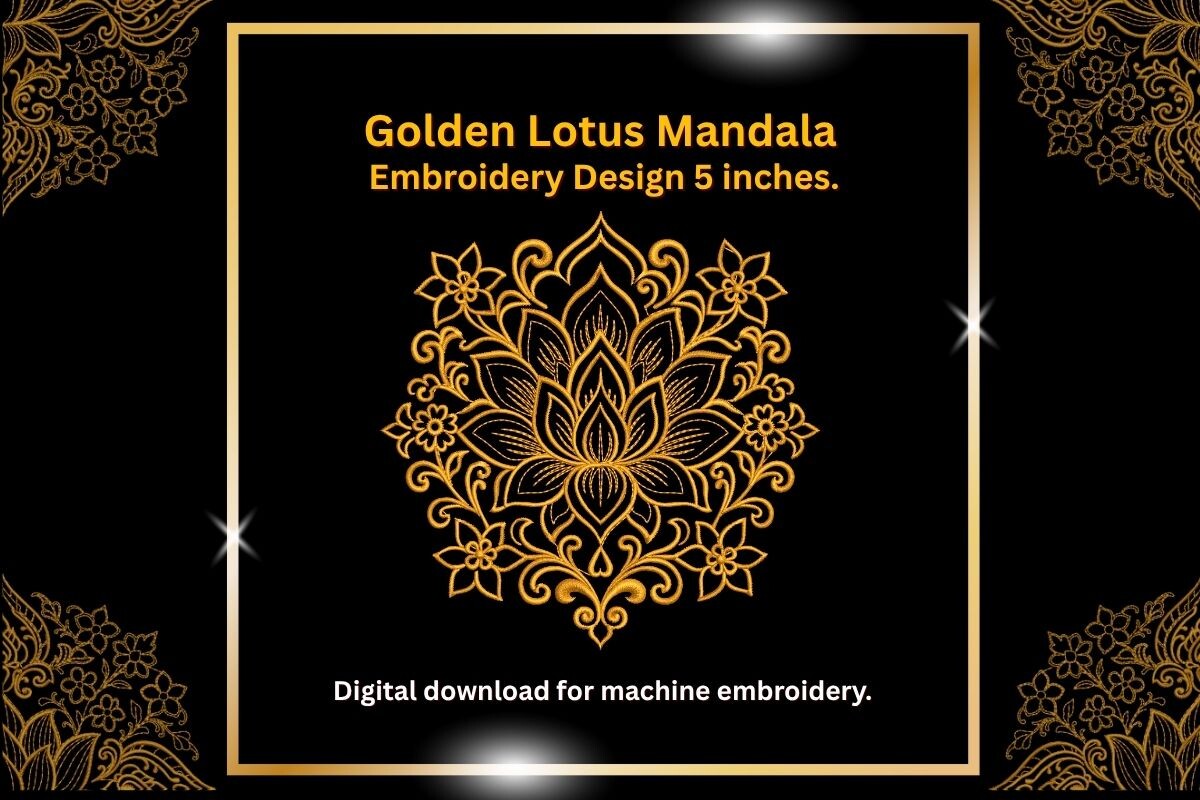 Golden Lotus Mandala – 5" Embroidery