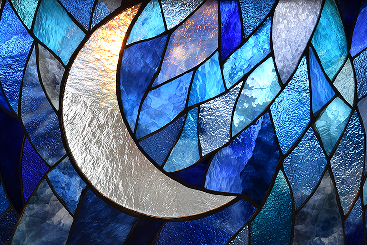Stained Glass Crescent Moon | Celestial