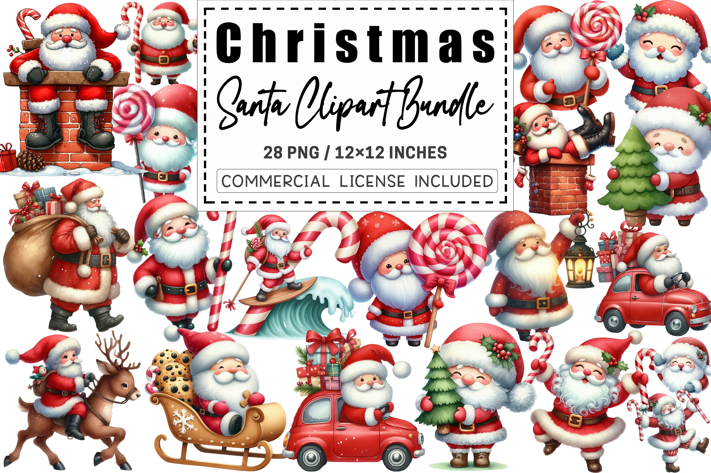 Whimsical Christmas Santa Clipart Bundle Graphic by CitraGraphics ...